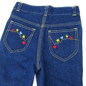 Vintage 80s Jet Set Dark Wash Straight Let Jeans Embroidered Pockets Girls Sz 5